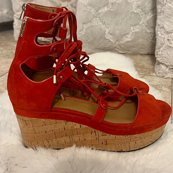 Coach Barkley Suede Ankle Wrap wedge Sandal. NWB SIZE 7.5. Color Orange - Picture 2 of 9